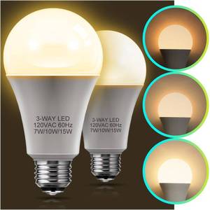 lot 38160 image: LOHAS 3 Way LED Light Bulbs 50100150W Equivalent, 3-Way LED Bulbs Soft White 3000K, Dimmable A19 LED Light Bulb E26 Base for Bedroom, Kitchen, Living Room, 2 Pack