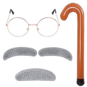 lot 38163 image: Dxhycc Old Man Costume Set for 100 Day of School Grandpa Costume Accessories Including Glasses Inflatable Cane Moustache and Eyebrows