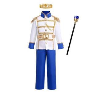 lot 38168 image: Prince King Charming Costume for Kids Boys Medieval Royal Prince Costume Halloween Christmas Cosplay Party Outfits Dress up Crown Truncheon Cape Belt Shoe Covers Accessories Set Dark Blue 3-4 Years