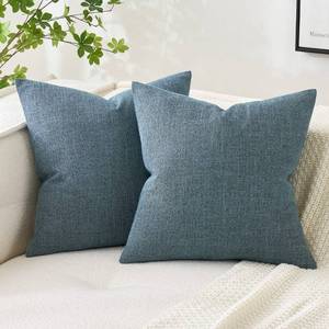 lot 38176 image: MIULEE Pack of 2 Decorative Linen Burlap Pillow Covers Square Solid Throw Cushion Case for Sofa Car Couch 18x18 Inch Dusty Blue