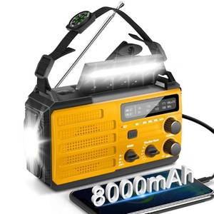 lot 38177 image: 8000mAh Emergency Weather Radio - DaringSnail Emergency Crank Radio with 3-Mode Flashlight, Solar Charging, Hand Crank, Battery Operated and SOS Alarm for Emergency, Camping, Storm