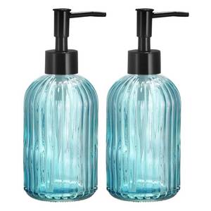 lot 38180 image: uxcell Soap Dispensers Set - 2 Pack 13.5Oz Glass Dish Hand Soap Dispenser with Black Pump for Kitchen Bathroom, Clear