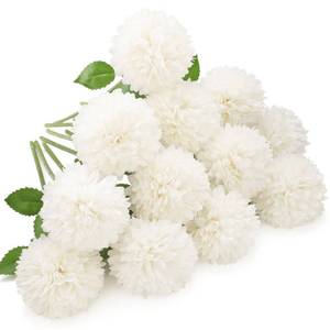 lot 38182 image: Floweroyal 12pcs Artificial Chrysanthemum Ball Flowers Silk Hydrangea Bridal Wedding Bouquet for Home Garden Party Office Coffee House Decoration (Cream White).