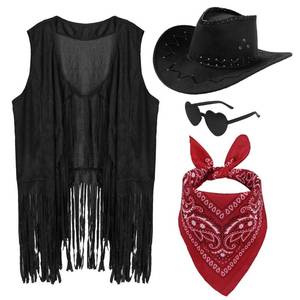 lot 38183 image: choyaxo Western Cowgirl Outfits Set Including Fringe Vest Cowgirl Hat Heart Shaped Sunglasses and Bandana for Women Halloween