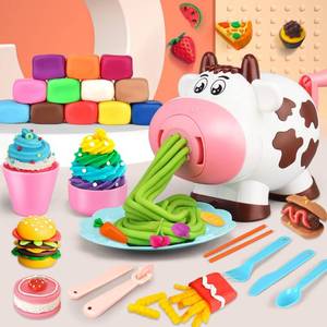 lot 38184 image: Hapystar Dough Sets for Kids Ages 4-8, 32Pcs Cow Play Clay Sets Make 4 Creations Noodles9 ice Creams Dough Play with Kitchen Tools for Kids 3 4 5 6 7 8 9 Years (12 Colors Non-Toxic Dough Included)