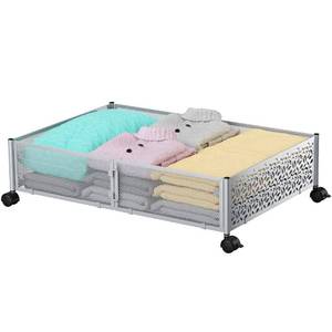 lot 38192 image: Under Bed Storage, Under the Bed Storage Containers with Wheels, Under Bed Shoe Storage Organizer Drawer, Tool-free Assembly Metal Underbed Storage Containers for Bedroom Clothes Shoes Blankets-Silver