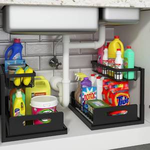 lot 38196 image: REALINN Under Sink Organizer and Storage, 2 Pack Pull Out Cabinet Organizer Slide Out Sink Shelf Cabinet Storage Shelves, Under Sink Storage for Kitchen Bathroom Cabinet