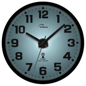 lot 38198 image: WallarGe Atomic Wall Clock with Night Light - Silent Lighted up Wall Clock Glow in The Dark, Battery Operated, AUTO DST, 12 Inch