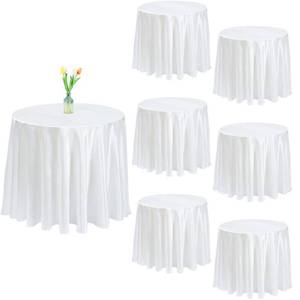 lot 38202 image: Newwiee 6 Pcs 90in White Satin Round Tablecloth Silky Satin Table Covers Fabric Round Table Cloth Washable Circle Decorative Tablecloth for Wedding Birthday Banquets Holiday Party