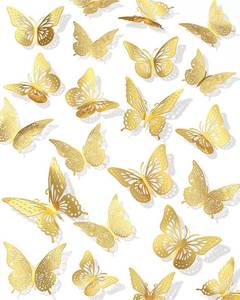 lot 38211 image: 72Pcs 3D Butterfly Wall Decor, Gold Butterfly Mothers Day Decorations, 3 Styles 3 Sizes Removable Butterfly Room Decor Butterfly Wall Stickers for Birthday Party Garden Tea Cake Flower Decorations