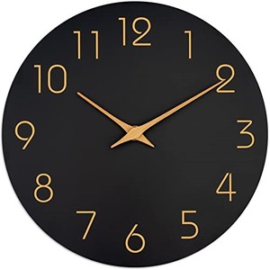 lot 38215 image: Mosewa 12 Inch Black Wall Clock Battery Operated Silent Non-Ticking - Modern Simple Minimalist Clock Decorative for Kitchen,Bedroom,Home Office,Bathroom,Living Room
