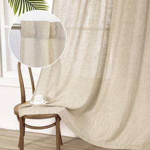 lot 38223 image: MYSKY HOME Boho Curtains Farmhouse Living Room Curtain Drapes, Light Filtering Semi Soft Cotton Blend Sheer Window Treatments for Sliding Glass Door Doorways, 50 x 90, Light Oatmeal, Set of 2