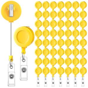 lot 38226 image: Qilery 60 Pcs Retractable Badge Holders, Badge Reel Clips with Swivel Alligator, ID Name Card Holders for Office Workers Students Teachers (Yellow Color)