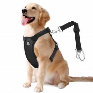 lot 38252 image: VavoPaw Dog Vehicle Safety Vest Harness, Adjustable Soft Padded Mesh Car Seat Belt Leash Harness with Travel Strap and Carabiner for Most Cars, Size Large, Black