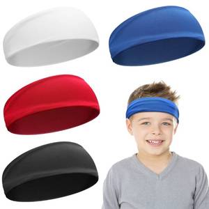 lot 38255 image: 4 Pieces Kids Sports Headbands Athletic Sweatbands Headband Wicking Elastic Hairband for Girls and Boys Toddler Children (Black, White, Blue, Red)