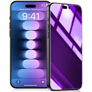 lot 38260 image: BAZO Compatible with iPhone 15 Pro Max Privacy Screen Protector, Durability Anti Spy Anti Blue Light HD Cool Color Tempered Glass Easy Installation with Frame 6.7 Inch - Purple