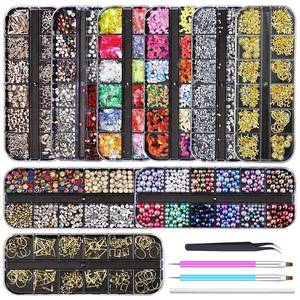 lot 38261 image: Artdone 9 boxes Nail Rhinestones,Nail Gems Nail Diamonds,Nail Art Studs Nail Crystals Nail Sequins for Nails Kit with 1 Tweezers and 3 Pen for Nail Art Supplies Accessories