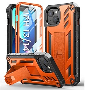 lot 38288 image: for iPhone 13 Case Protective Cover iPhone 14 case Heavy Duty Military Grade Hard Protection Shock Proof Grip  Durable Dual-Layer Design iPhone 13-14 Phone Case with Built-in Kickstand Orange