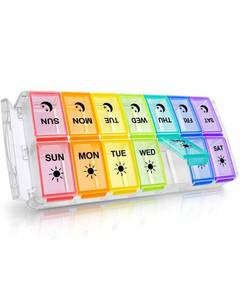 lot 38290 image: Pill Organizer 2 Times a Day, Fullicon Quick Fill Large Weekly AM PM Pill Box, Medicine Organizer 7 Day, Daily Pill Cases - Rainbow (Patent Registered)