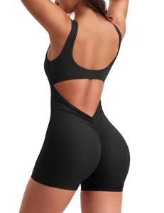 lot 38291 image: YEOREO One Piece Workout Jumpsuits for Women Backless Tummy Control Sleeveless Jumpsuits Lizvette V Back Scrunch Yoga Romper Black L