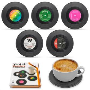lot 38295 image: Vinyl Record Coasters Retro Decor - Coffee Table Coasters for Drinks Cute Coasters for Drinks Vinyl Record Coasters for Drinks Coffee Bar Decoration - Vinyl Coasters for Drinks Gifts for Coffee Lovers