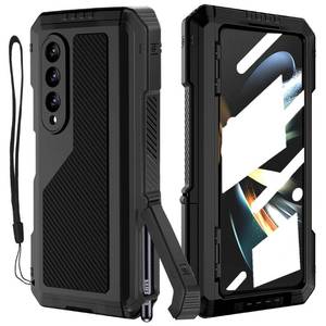 lot 38303 image: YQODSZ for Samsung Galaxy Z Fold 4 Metal Case with S Pen Holder, Military Rugged Heavy Duty Z Fold 4 Case Built in Screen Protector Full-Body Drop Protection Kickstand Phone Case for Z Fold 4 - Black