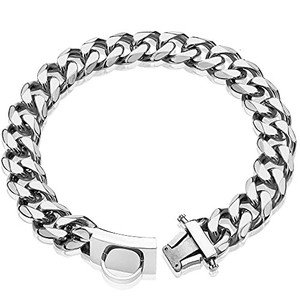 lot 38327 image: WW Lifetime Dog Chain Collar Walking Metal Collar with Design Secure Buckle Cuban Link Strong Heavy Duty Chew Proof for Medium Dogs(19MM, 18)