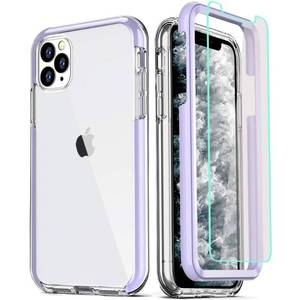 lot 38339 image: COOLQO Compatible for iPhone 11 Pro Case 5.8 Inch, with 2 x Tempered Glass Screen Protector Clear 360 Full Body Coverage Silicone Protective Shockproof for iPhone 11 Pro Cases Phone Cover - Purple
