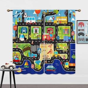 lot 38352 image: Mitpok Kid Truck Curtains for Boys Bedroom 42Wx63H Inch Rod Pocket Construction Car Tractor Toddler Cartoon Cute City Street Map Traffic Educational 2 Panels Window Treatment Set for Living Room Decor