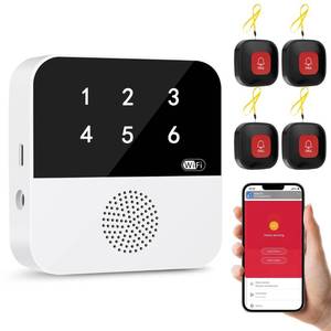 lot 38354 image: WiFi Wireless Caregiver Pager Alert Call Button Lift Alert System Call Bell for Seniors Patient Disabled Elderly 4 Panic Emergency Button 1 Receiver(only Supports 2.4GHz Wi-Fi)