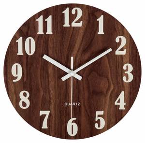 lot 38358 image: jomparis 12 Night Light Function Wooden Round Wall Clock Vintage Rustic Country Tuscan Style for Kitchen Bedroom Office Home Silent & Non-Ticking Large Numbers Battery Operated Indoor Clocks