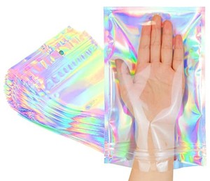 lot 38360 image: Trunple Smell Proof Bags & Resealable Foil Pouch Mylar Sample Bag Great for Party Favor Food Storage (Holographic Color) (50pcs-6x9 inch)