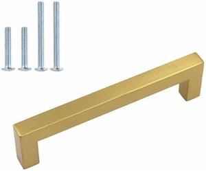 lot 38365 image: homdiy 5 Inch Cabinet Handles Brushed Brass Kitchen Cabinet Pulls 25 Pack - Gold Cabinet Pulls Square Cabinet Hardware for Cabinet, Cupboard, 5 Hole Centers