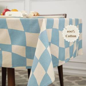 lot 38379 image: Folkulture 100% Cotton Blue Table Cloth or Dining Table Cover, Camping Tablecloth, Checkered Tablecloth for Table D�cor, Party Table Cover, Long Table Cloth Rectangle 60 x 84 (Dancing Checks)