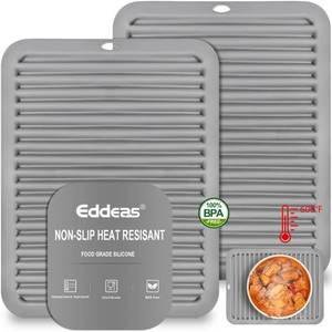 lot 38398 image: Large Silicone Trivets for Quartz Countertops, EDDEAS Hot Pads for Kitchen Hot Pots and Pans, Heat Proof Protector Mats for Hot Dishes, Set of 2, Gray, (12x9)