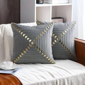 lot 38412 image: Tosleo Set of 2 Gold Throw Pillow Covers Soft Decorative Luxury Velvet Cushion Covers Pillow Cases with Gold Leather for Sofa Bedroom Livingroom Car, 18 x 18 inch, Gray