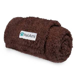 lot 38418 image: PetAmi Fluffy Dog Blanket for Small Medium Dog, Pet Blanket for Bed, Sherpa Furniture Couch Cover Protector, Soft Fleece Cat Sofa Throw, Shag Plush Reversible Washable for Puppy Kitten, Brown 24x32