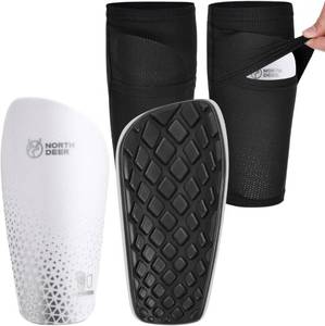 lot 38425 image: Soccer Shin Pads for incl. Sleeves with Optimized Insert Pocket - Protective Soccer Equipment for Kids Adults (White M)