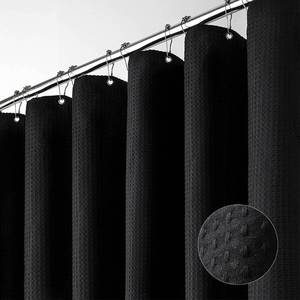 lot 38428 image: Dynamene Black Fabric Shower Curtain - Waffle Textured Heavy Duty Cloth Curtains for Bathroom, 256GSM Hotel Spa Luxury Weighted Polyester Bath Curtain Set with 12 Plastic Hooks(72Wx72H, Black)