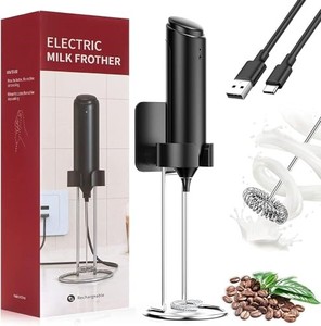 lot 38434 image: NOUGAT Rechargeable Milk Frother Handheld for Coffee, Stirrers Electric Whisk with Wall Mounted Stand, Drink Mixer Hand Frother Wand (MF01)