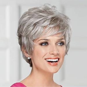 lot 38435 image: Sallcks Womens Short Curly Gray Wigs Natural Curly Layered Synthetic Hair Wigs Halloween Costume Wig for Women