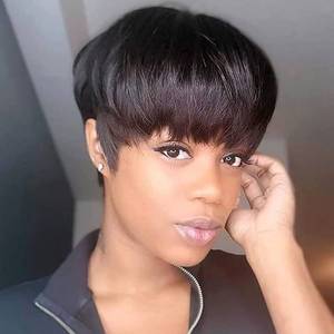 lot 38455 image: HOTKIS Pixie Cut Wig Human Hair Short Black Pixie Wigs Short Human Hair Wigs for Black Women Blunt Cuts Straight Pixie Wigs Human Hair Short Cut Wigs with Neat Bangs