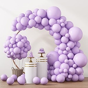 lot 38458 image: RUBFAC 129pcs Pastel Purple Balloons Different Sizes 18 12 10 5 Inches for Garland Arch, Light Purple Balloons for Birthday Baby Shower Gender Reveal Wedding Party Decoration