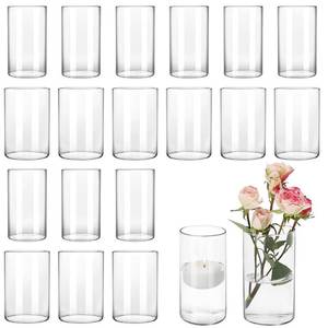lot 38474 image: CEWOR 20pcs Glass Cylinder Vase Candle Holder 6 Inch Tall Clear Vases for Wedding Centerpieces Hurricane Floating Candle Simple Vases for Home Decor Party 2 Different Bottom Diameters