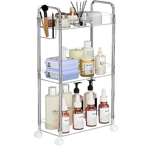 lot 38480 image: SPACEKEEPER 3 Tier Acrylic Storage Rolling Cart Clear Bathroom Cart Organizer, Transparency Laundry Room Organization Mobile Shelving Unit Multifunction Rolling Utility Cart for Office Living Room
