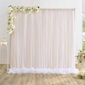 lot 38484 image: Wrinkle Free Champagne Tulle Backdrop Curtains for Baby Shower Party Wedding Photo Drape Backdrop for Photography Props Engagement Bridal Shower 10 ft X 10 ft