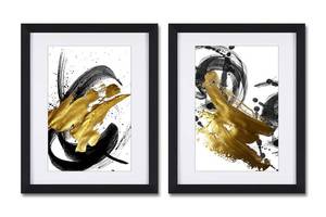 lot 38486 image: Abstract Black and Gold Wall Art Framed Modern Minimalist Pictures Canvas Wall Art Decor Wall Art Canvas Paintings Living Room Bedroom Black Framed Prints Modern Artwork for Bathroom Office Kitchen