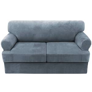 lot 38488 image: H.VERSAILTEX Sofa Cover 3 Piece T Cushion Loveseat Slipcovers Thick Velvet Couch Cover Stretch T Cushion Sofa Covers for 2 Cushion Couch with 2 Individual T Cushion Covers Washable, Stone Blue