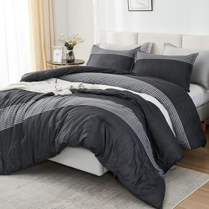 lot 38490 image: Litanika Queen Comforter Set Black White Grey - 3 Pieces Lightweight Summer Bedding Set, All Season Down Alternative Comforter (1 Comforter, 2 Pillowcases)