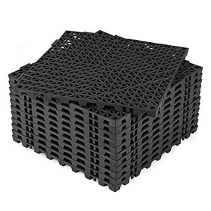 lot 38501 image: ToLanbbt Modular Interlocking Cushion 12P 11.8 x 11.8 Interlocking Rubber Floor Drain Holes Non-Slip Splicing Drainage Mats for Deck, Shower, Kitchen, Drain Pool, Sauna Bath, Indoor Outdoor (Black)